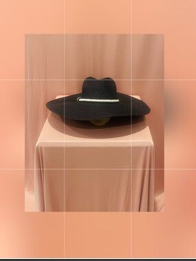 Forever 21 Black Wide Brim Straw Hat with Cream Rope Trim